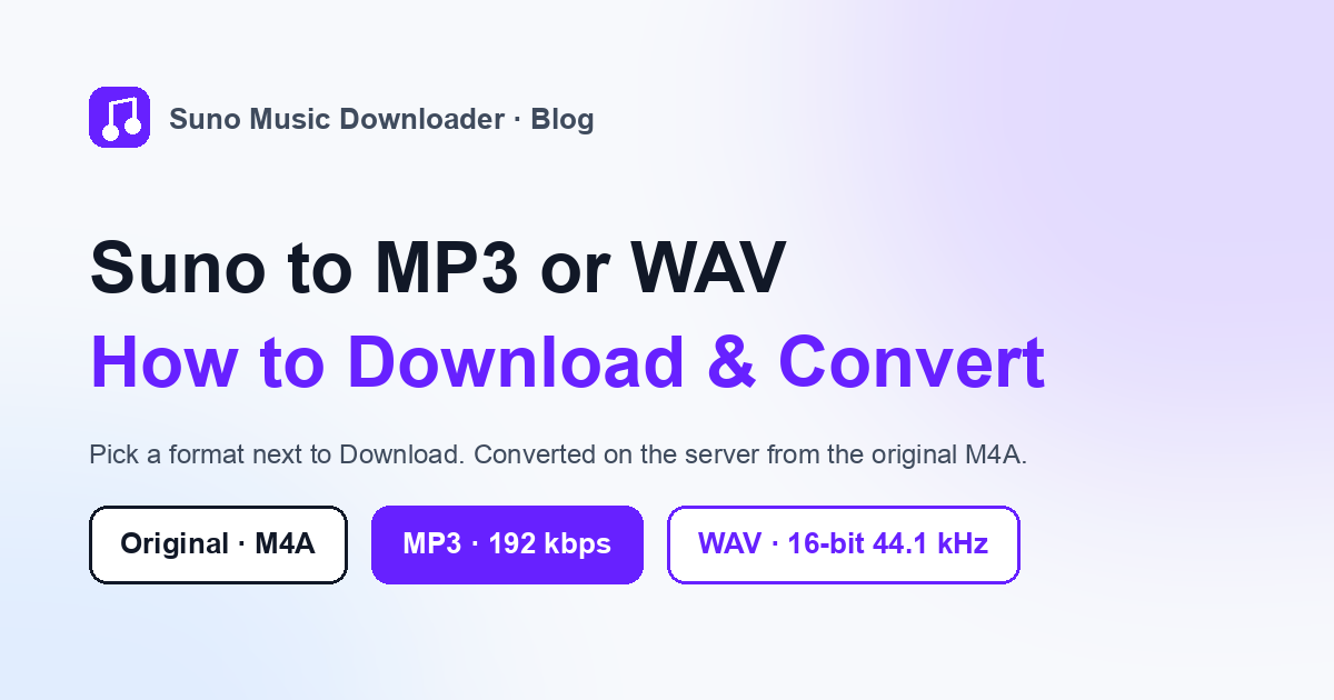 Cómo descargar canciones Suno como MP3 o WAV (y cuándo quedarte el M4A)