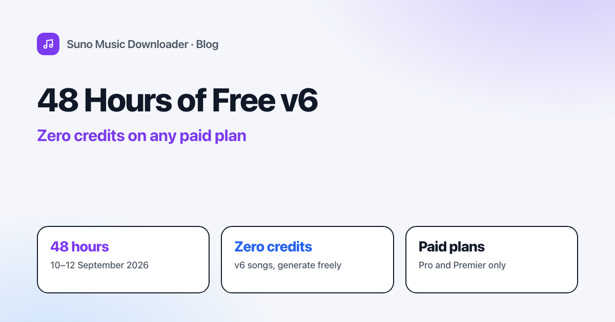 Las 48 horas gratis de v6 de Suno: cero créditos en cualquier plan de pago